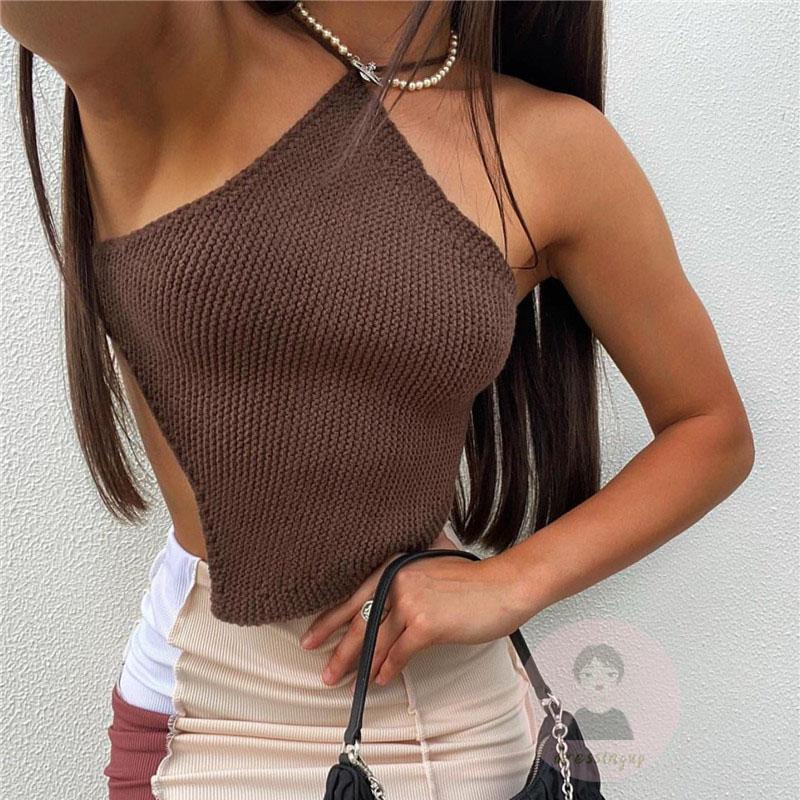 Áo Tank Top Dệt Kim Không Tay Cổ Yếm Màu Sắc Độc Đáo Thời Trang Mùa Hè Cho Nữ