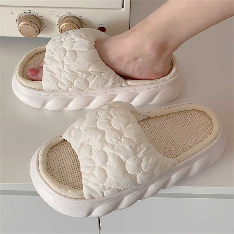 Oeteo Dép Bông Đi Trong Nhà Bằng cotton Lanh Dày Dặn Họa Tiết Hoa Cho Nữ