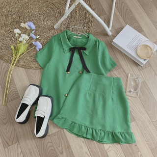 SET LINEN DẠ CỔ NƠ MIX CHÂN VÁY