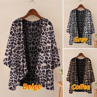Áo Cardigan Tay Lỡ Cổ Chữ V In Họa Tiết Da Báo Cá Tính Cho Nữ
