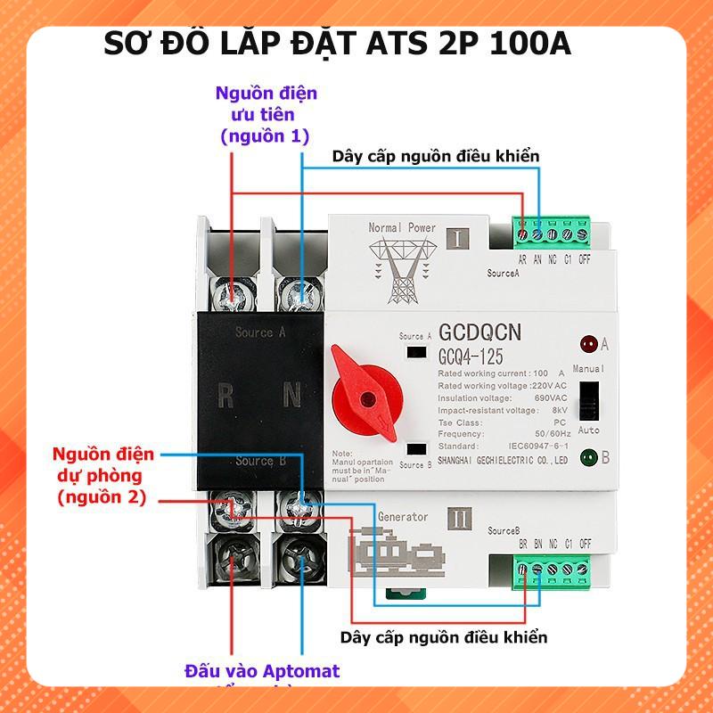 Bộ chuyển nguồn tự động 63A 100A 220VAC 2P, không gây mất điện ATS 100A 63A