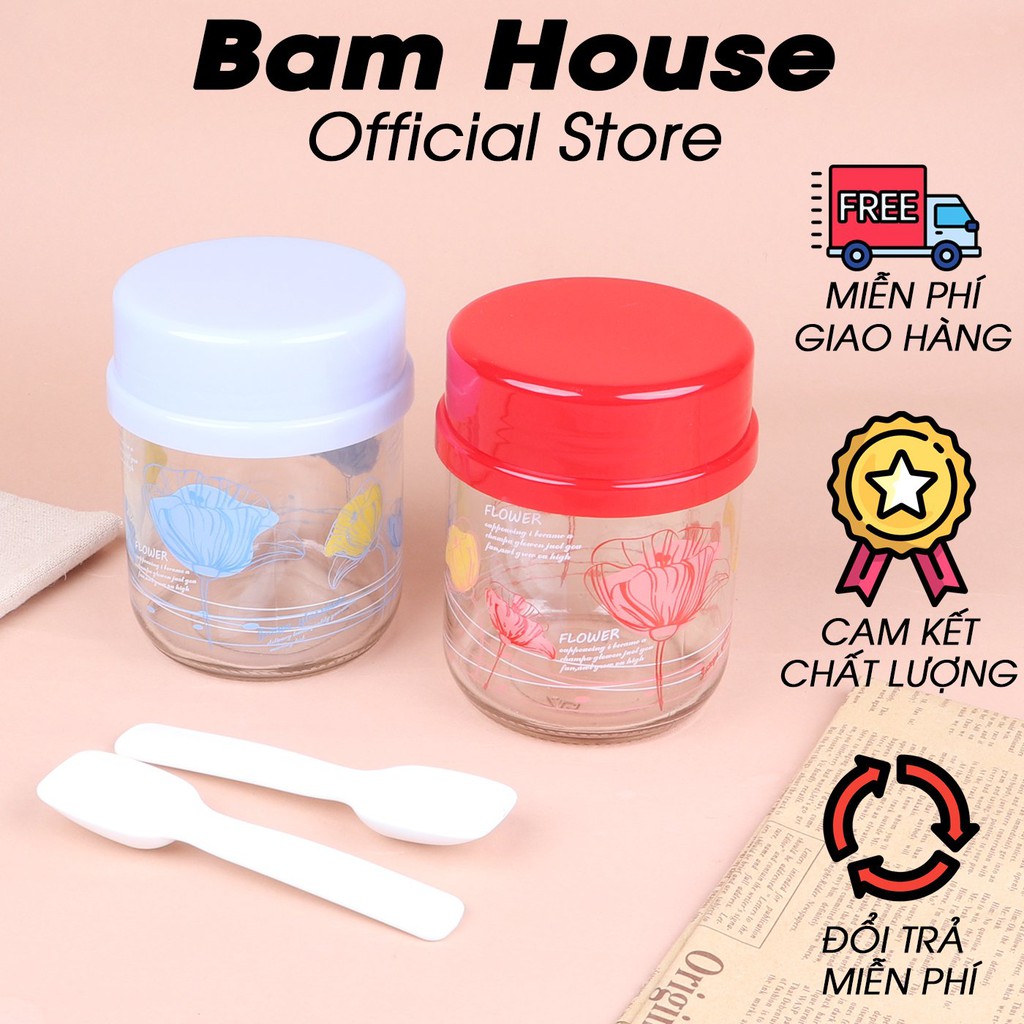 Bộ 2 hủ thủy tinh đựng gia vị Bam House kích thước lớn tặng kèm muỗng cao cấp HTT02