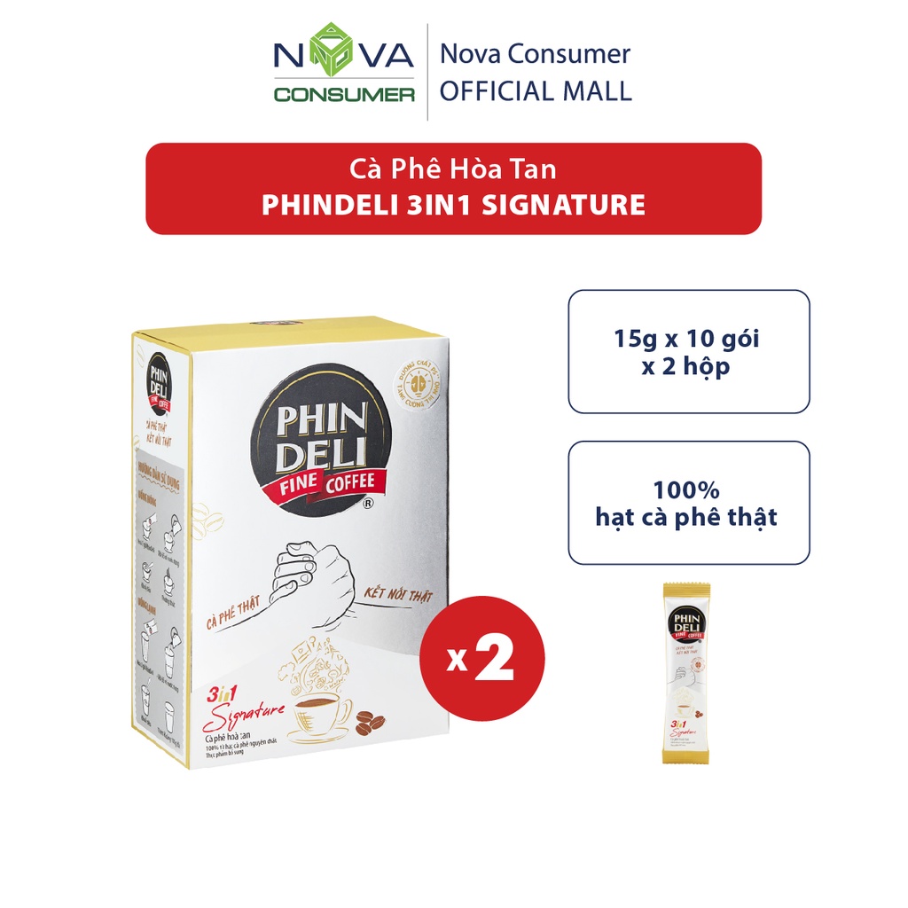 [Combo 2 hộp] Cà Phê Hòa Tan PhinDeli 3in1 Signature (15g x 10 gói x 2 hộp)