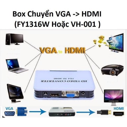 Box chuyển VGA sang HDMI (FY1316W) chuyển laptop pc các thiết bị củ sang tivi hình ảnh chất lượng cao | BigBuy360 - bigbuy360.vn