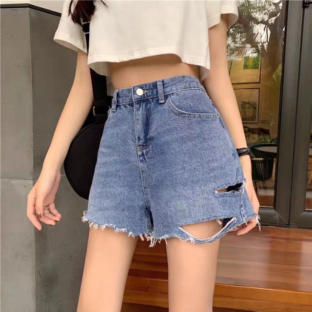 Quần short jeans lưng cao rách sườn đùi ulzzang kèm ảnh thật hàng sẵn