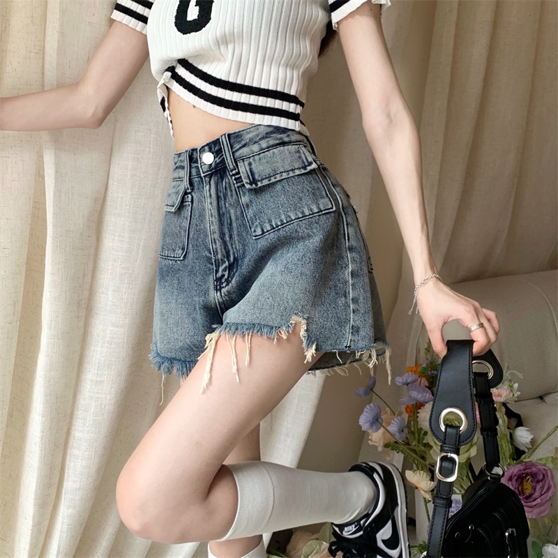 Cocory vn Quần Short Denim Ống Rộng Phong Cách Vintage Quyến Rũ