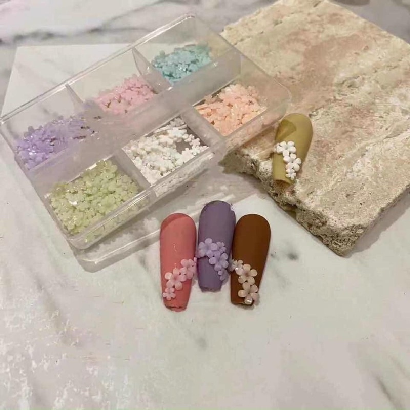 Charm hoa nail gắn móng Sét 6 màu mix size (kèm bi vàng)