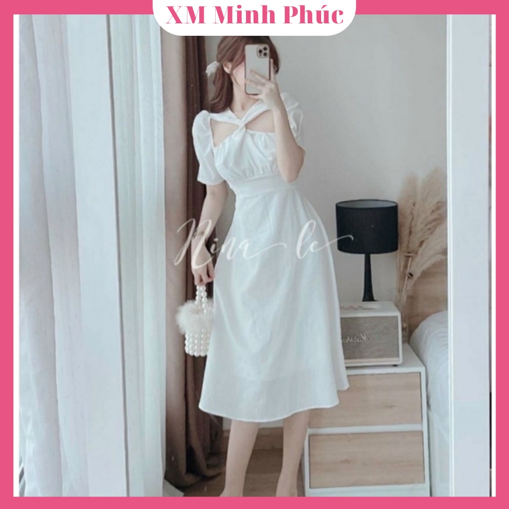 Đầm Váy Trắng Dự Tiệc Chéo Ngực Siêu Xinh Nobrand Thiết Kế Dáng Xòe Sang Chảnh Thời Trang [XM MINH PHÚC]