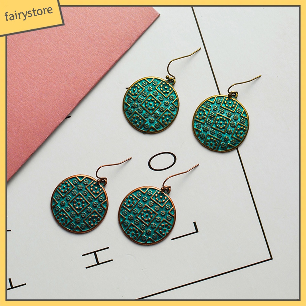 Bông Tai Tròn Chạm Khắc Phong Cách Bohemian Cổ Điển Dành Cho Nữ