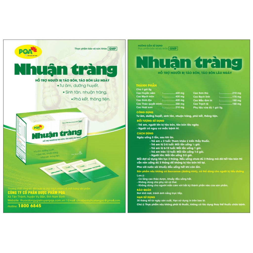 Cốm Nhuận Tràng PQA Hỗ Trợ Dưỡng Huyết, Nhuận Tràng, Dùng Cho Đối Tượng Bị Táo Bón Lâu Ngày Hộp 25 Gói