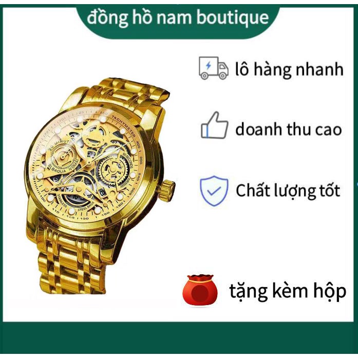 Đồng hồ nam chính hãng dây kim loại vàng cao cấp ngày tháng, thời trang giá rẻ