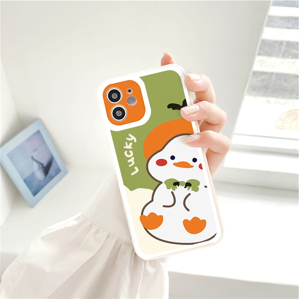 Ốp iphone - Ốp lưng iphone cạnh vuông viền camera Vịt Lucky dành cho ip 6 đến 14promax - G11