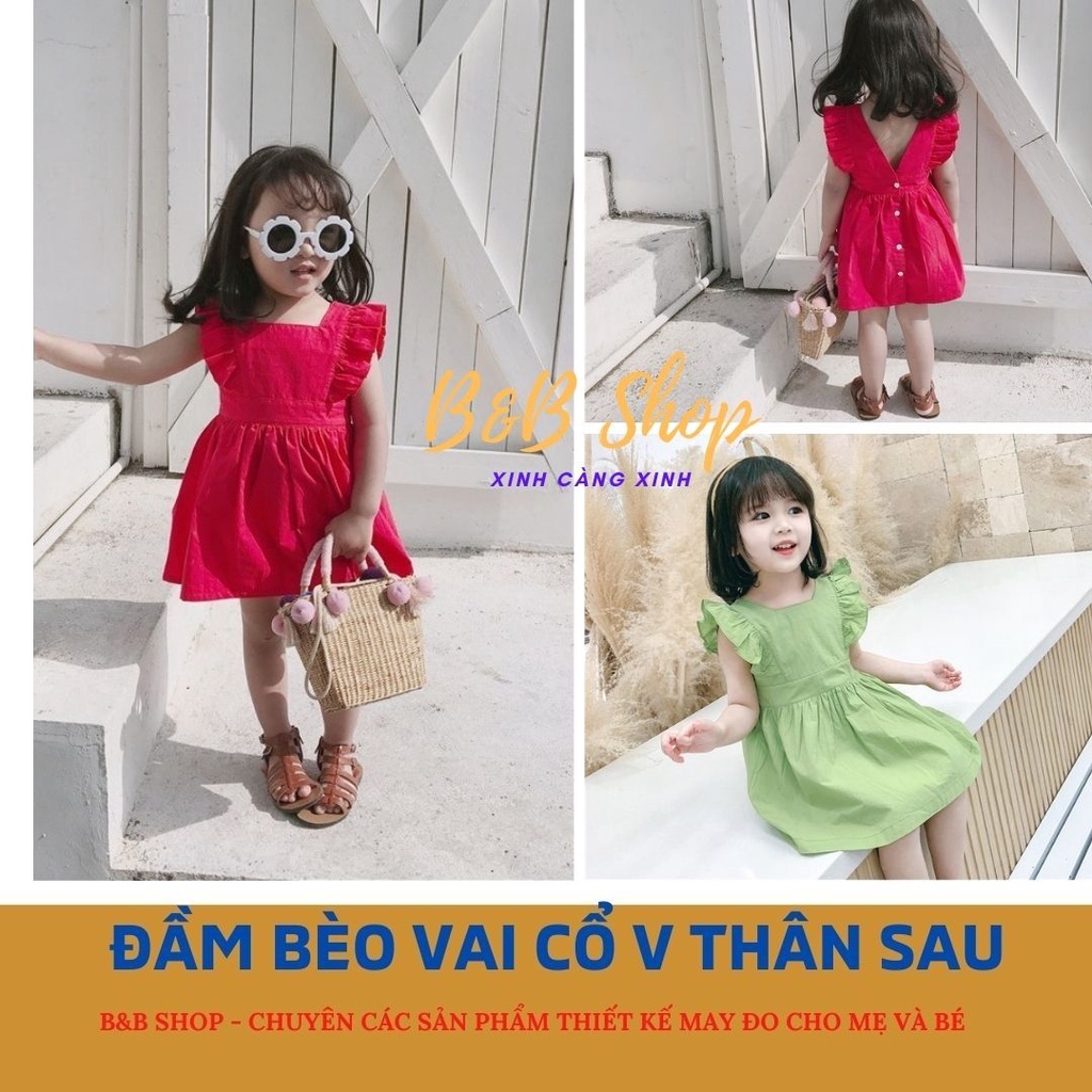 Đầm Trẻ Em Bèo Vai Cổ V  Thân Sau Váy Bé Gái Sát Nách Cực Xinh Hàng Chuẩn Cao Cấp  Bao Đổi Trả Mua Hàng Được Tặng Quà