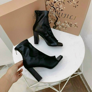 Bốt da xỏ ngón gót trụ 9cm hàng MIJILI Fullbox