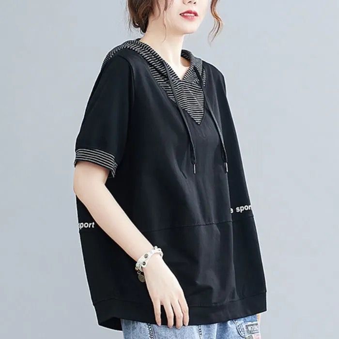 Áo Hoodie Tay Ngắn Dáng Rộng Thời Trang Mùa Hè Cho Nữ