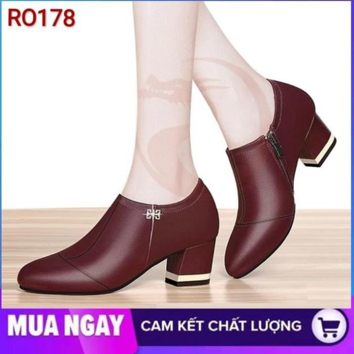 Giày boot nữ cổ thấp đế cao 5cm hai màu đen đỏ hàng hiệu rosata Ro178 -h91