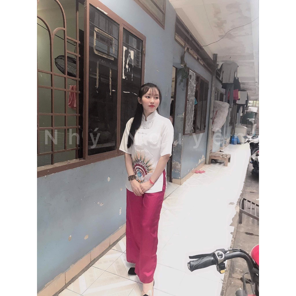 Đồ lam đi chùa Mẫu Thêu Công Vải Satin Nhung cao cấp