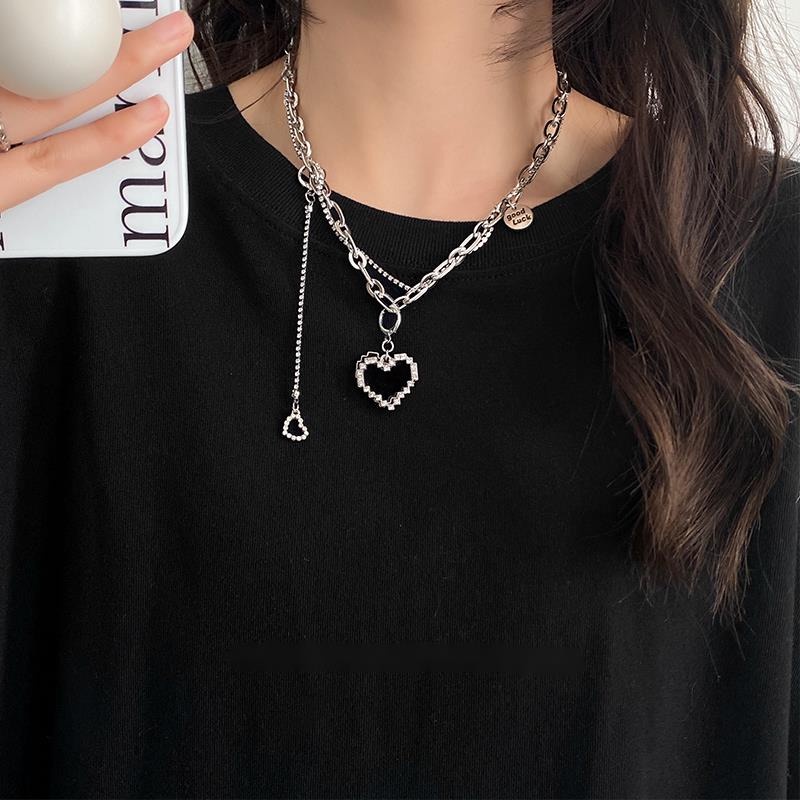 Vòng cổ mặt trái tim màu đen đính đá zircon phong cách hip hop 19A1675