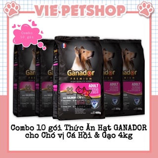 Combo 10 gói thức ăn hạt cho chó lớn ganador vị cá hồi và gạo gói 400gr | vie petshop
