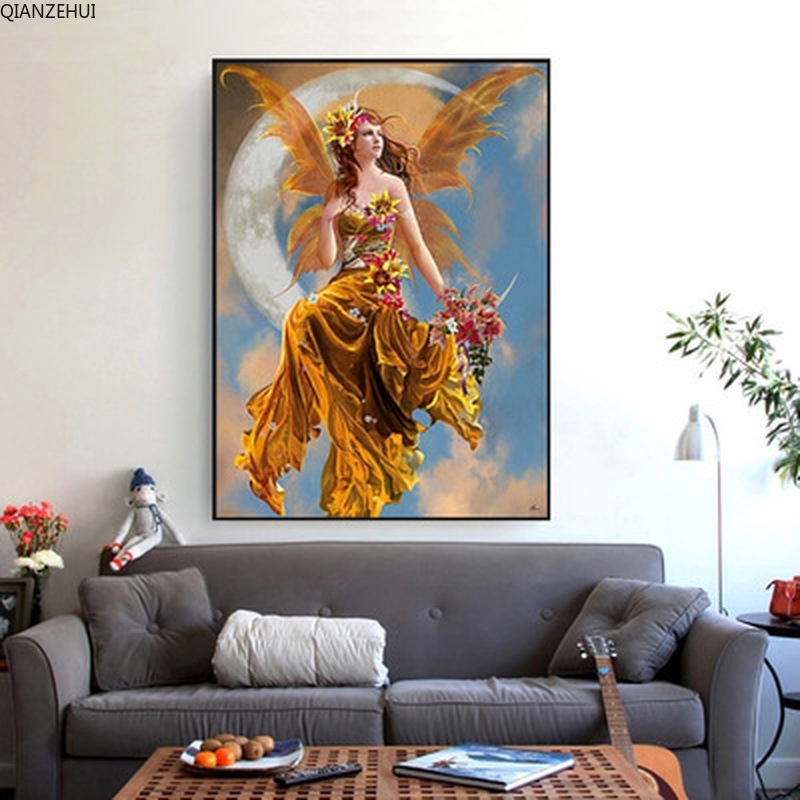 DIY Tròn Full Diamond Tranh Full Diamond fairy hand DIY beads Painting