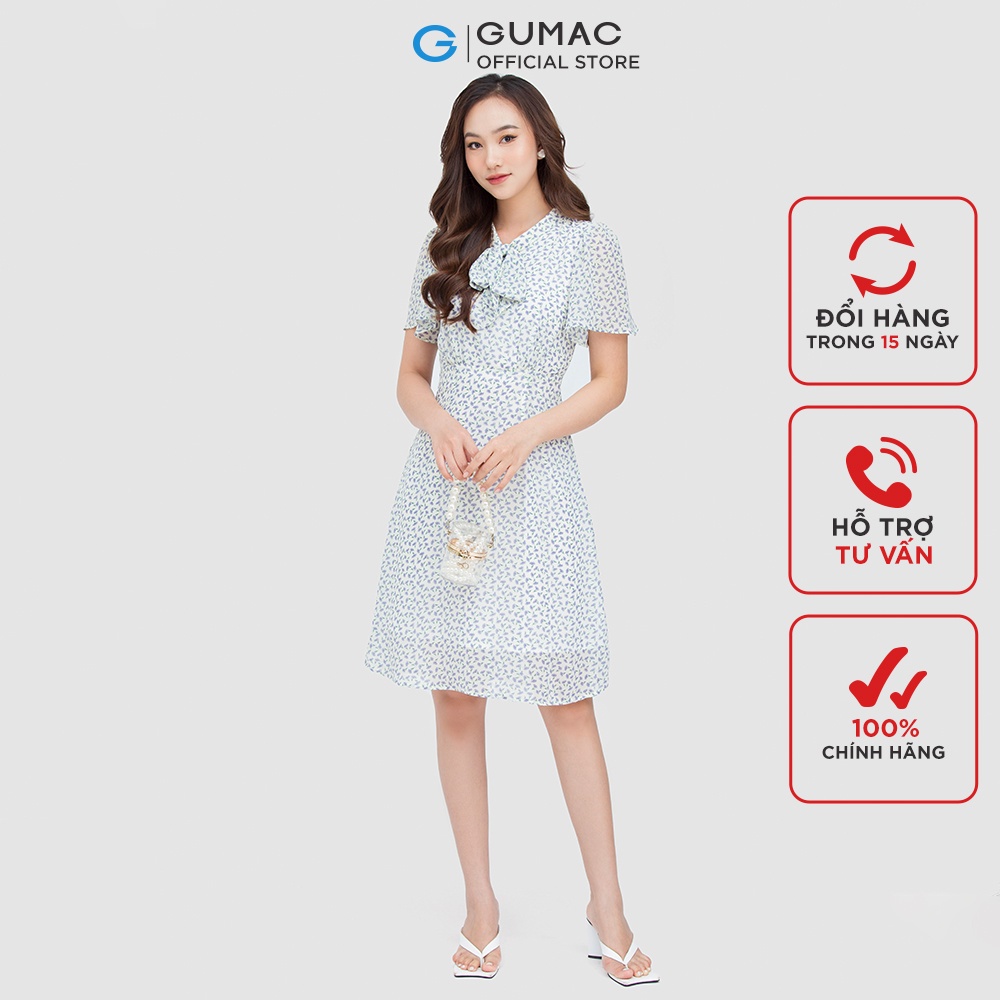 [Mã WABRGUM giảm 10% tối đa 30K đơn 99K] Đầm họa tiết buộc nơ thời trang GUMAC DC05044