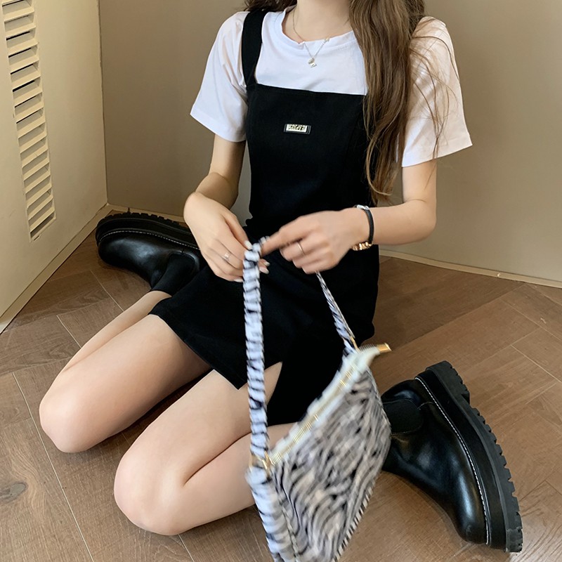 Xiaozhainv Set Áo Thun Ngắn Tay + Đầm Yếm Thời Trang Hàn Quốc Cho Nữ | BigBuy360 - bigbuy360.vn