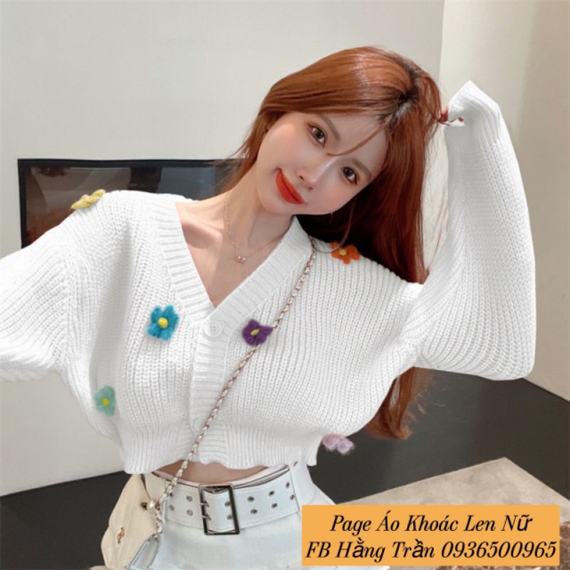 áo khoác len cardigan cổ tim kết hoa dáng lửng.