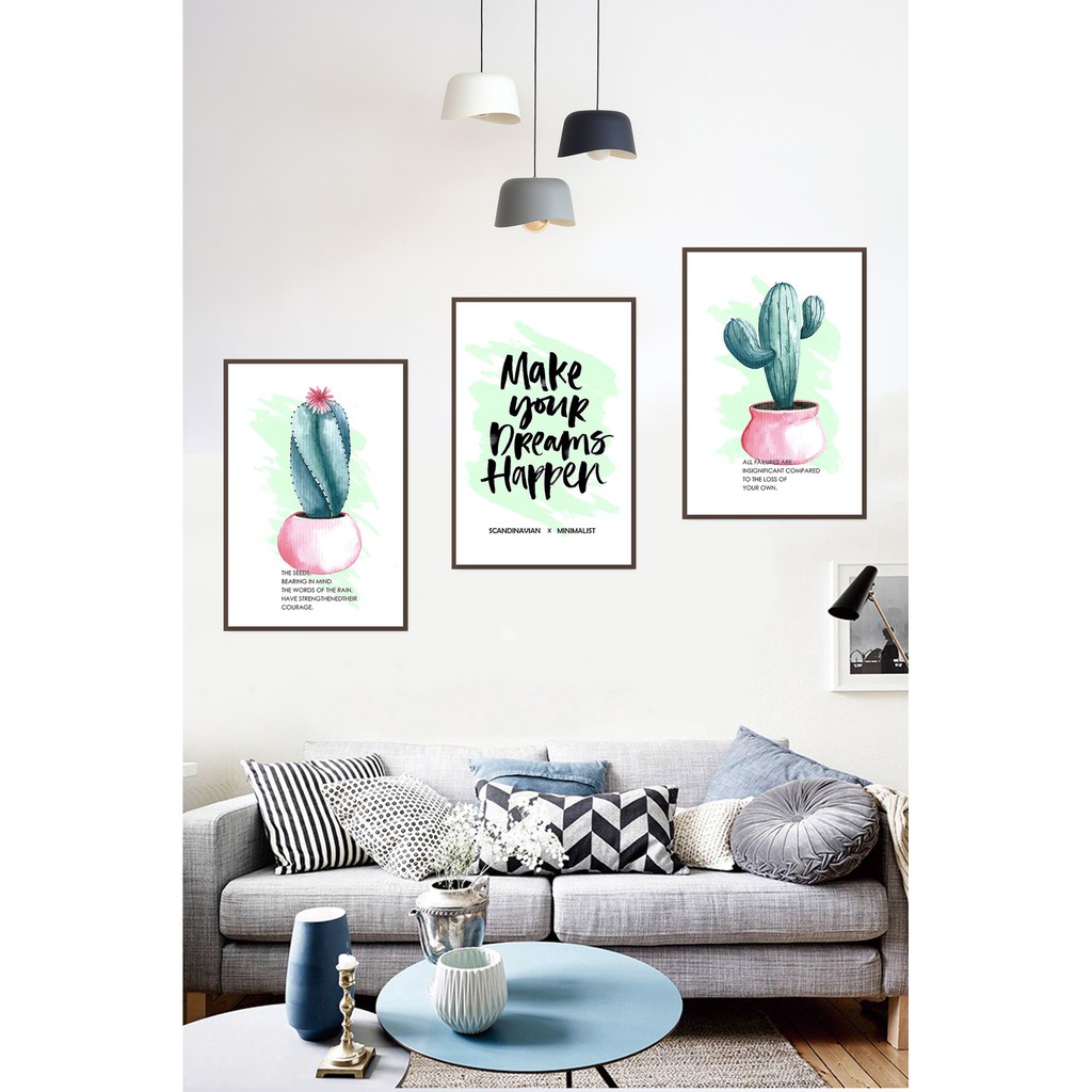 Bộ 3 tranh canvas treo tường cây xương rồng tạo động lực IB3-553- 30x 45 cmx 3 tranh