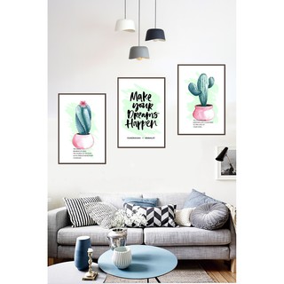 Bộ 3 tranh canvas treo tường cây xương rồng tạo động lực IB3-553- 30x 45 cmx 3 tranh
