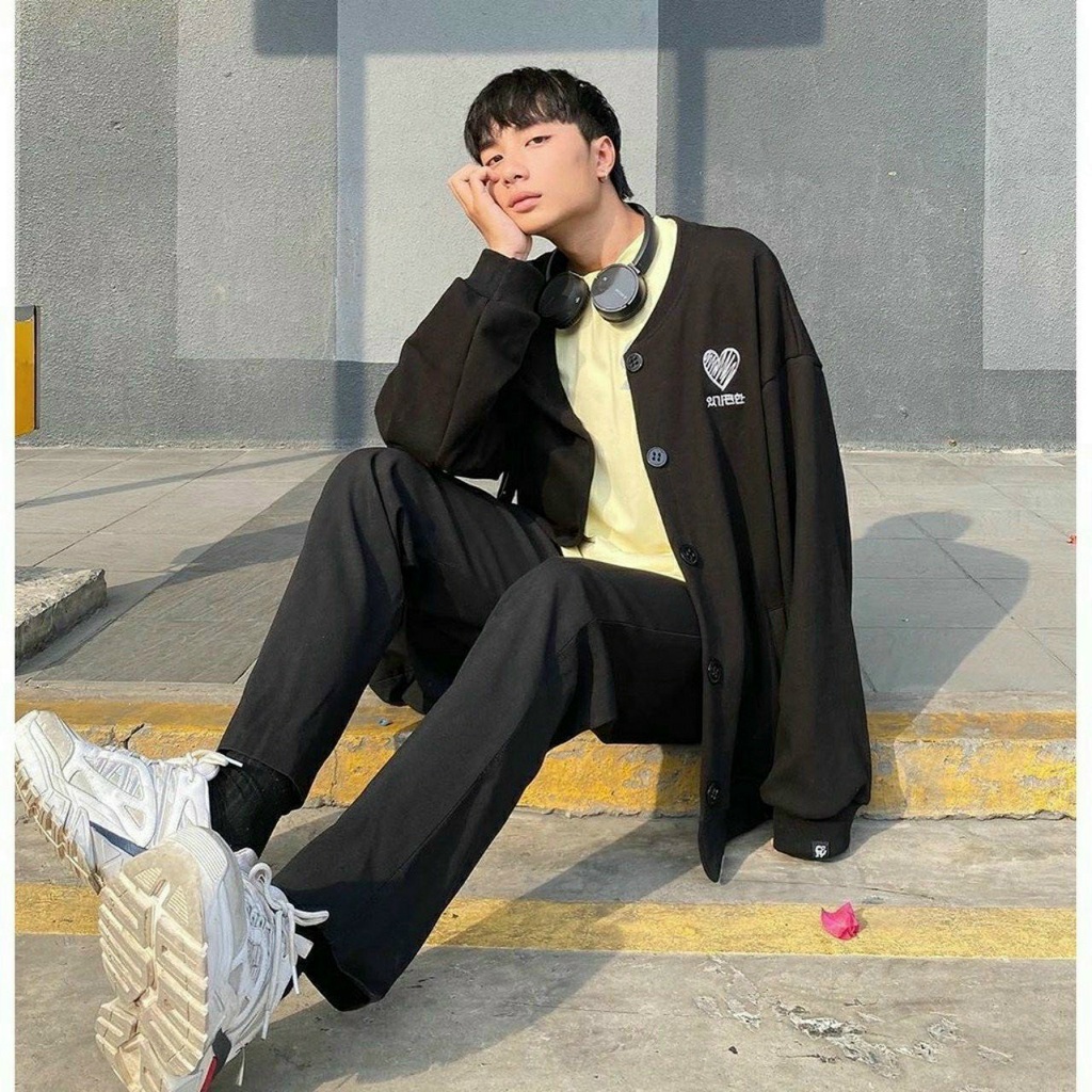 Áo khoác nỉ Cardigan Thêu TYM NÚT form rộng Áo Cardigan nỉ ulzzang Cá Tính Unisex AKN44 Guvia