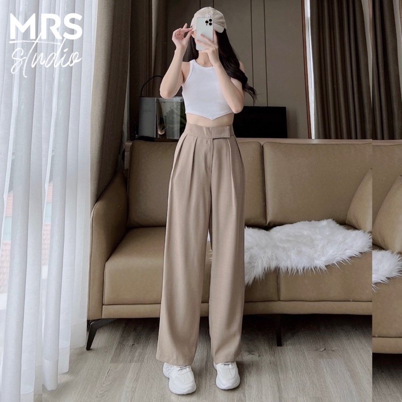 Quần tây ống rộng nữ cạp dán vải xước lưng chun MRQ005GX