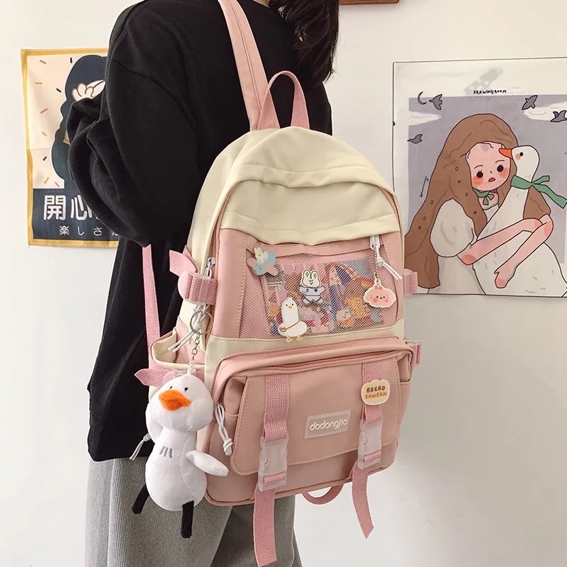 Balo Đi Học Nam Nữ, Balo Thời Trang Hàn Quốc Ulzzang Màu Hồng Xanh Pastel Đi Chơi Du Lịch Basic Dễ Thương Loại 1