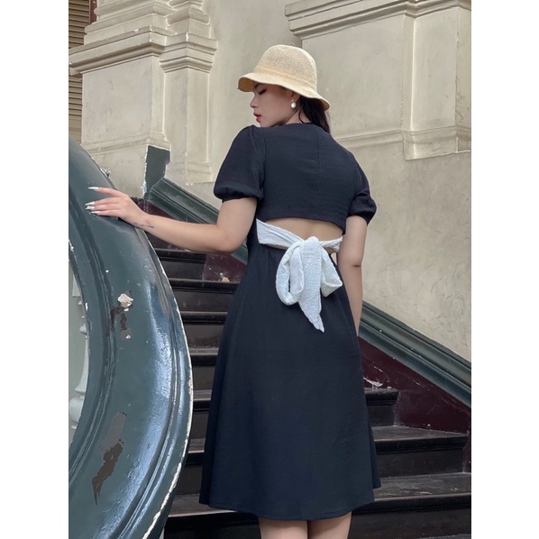 Váy maxi bigsize cột nơ lưng phối màu Holly