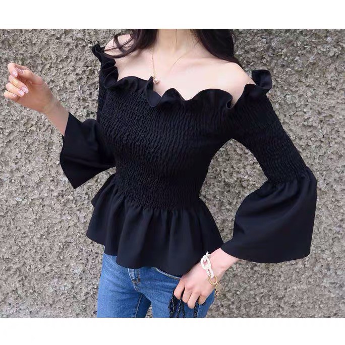 Áo trễ vai tiểu thư Forgirl tay xoè chun ngực chất thô cao cấp