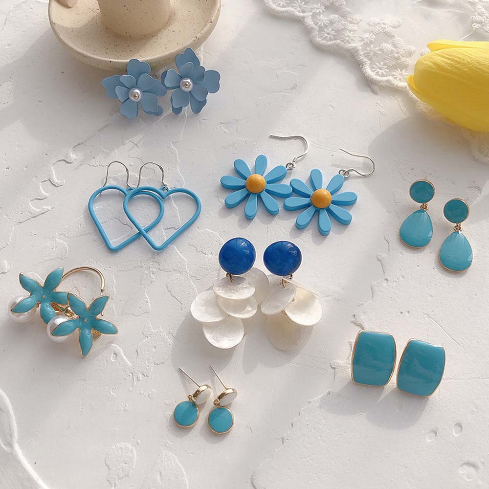 Bông tai nhựa acrylic tông màu xanh dương xinh xắn tùy chọn cho nữ