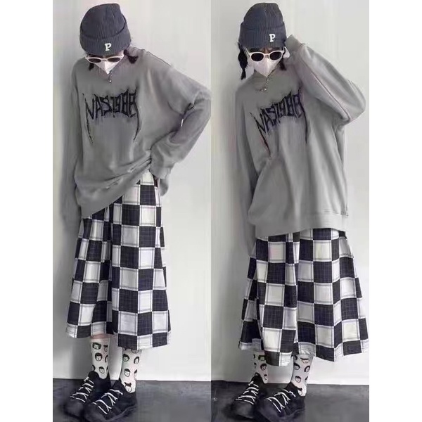 Áo nỉ bông Áo sweater xám hoạ tiết thêu phong cách hàn quốc