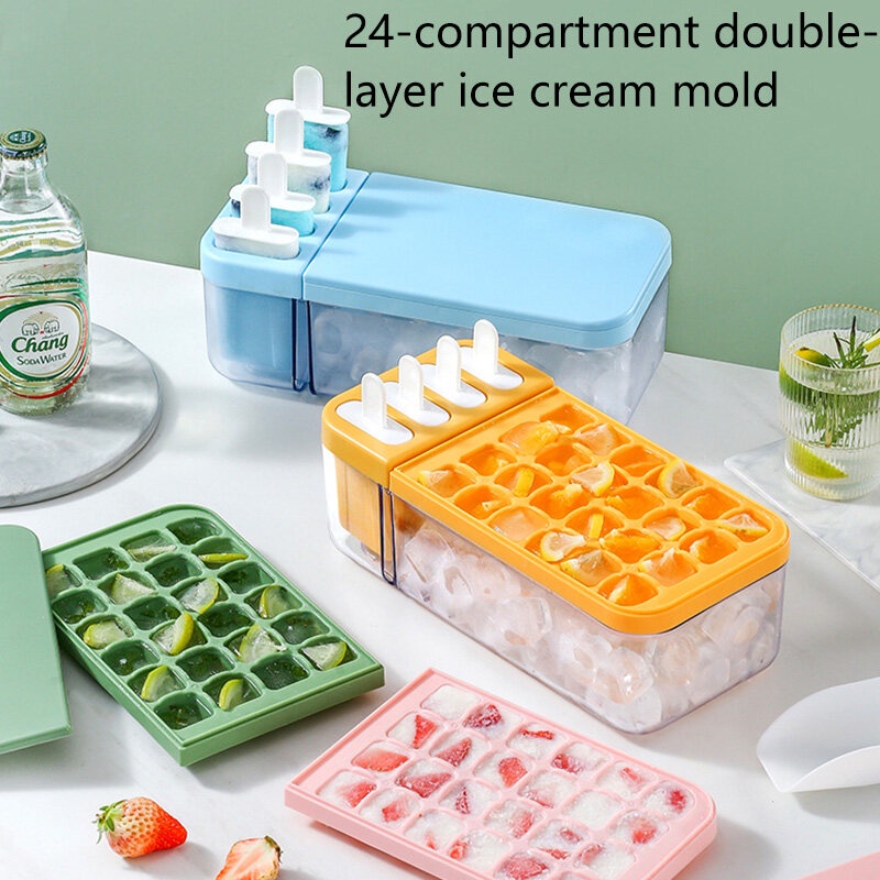 ONLY HOUSE Khuôn Làm Kem 24 Ngăn Hai Trong Một Sức Chứa Lớn Kèm Nắp Đậy DIY