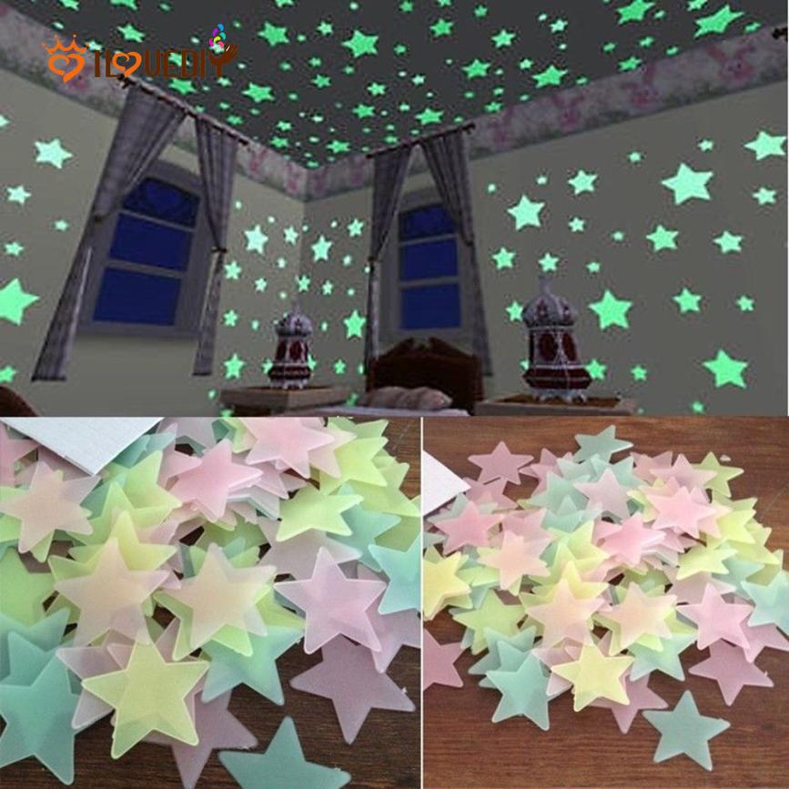 100Pcs Wall Glow In The Dark Stars Stickers Kids Room Nursery Room Ceiling Decor