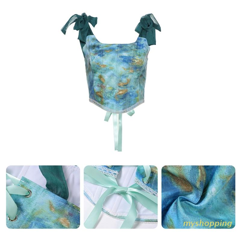 Áo Croptop Hai Dây Phối Ruy Băng Thắt Dây Hở Lưng Phong Cách Retro Gợi Cảm Cho Nữ