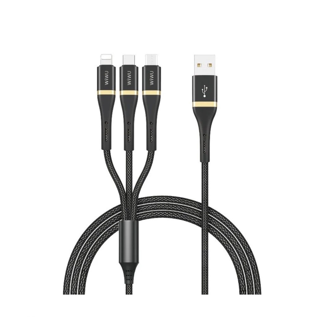 Cáp WIWU ED-104 3IN1 1,2m 2.4A USB FAST CHARGING DATA CABLE sạc nhanh 2.4A và truyền dữ liệu - Hàng chính hãng
