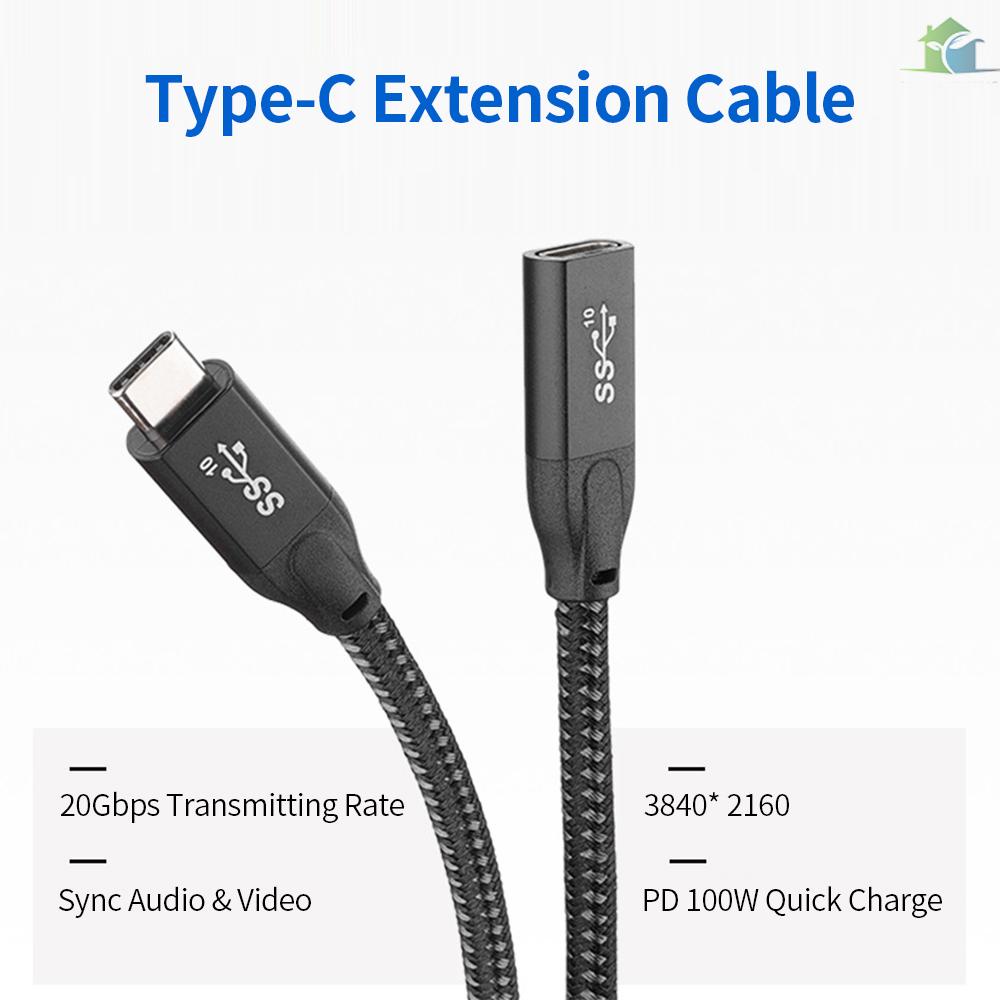 Cáp Mở Rộng USB-C 3.1 Gen2 20Gbps PD100W 4K Tương Thích Với Đĩa Cứng Ngoài Màu Đen 0.3m