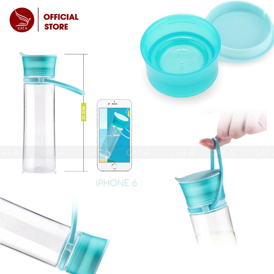 Bình đựng nước, bình nước bằng Nhựa BPA FREE MIGO Cao cấp  - An toàn, trong suốt, có rây lọc, quai [473ML - 2567]