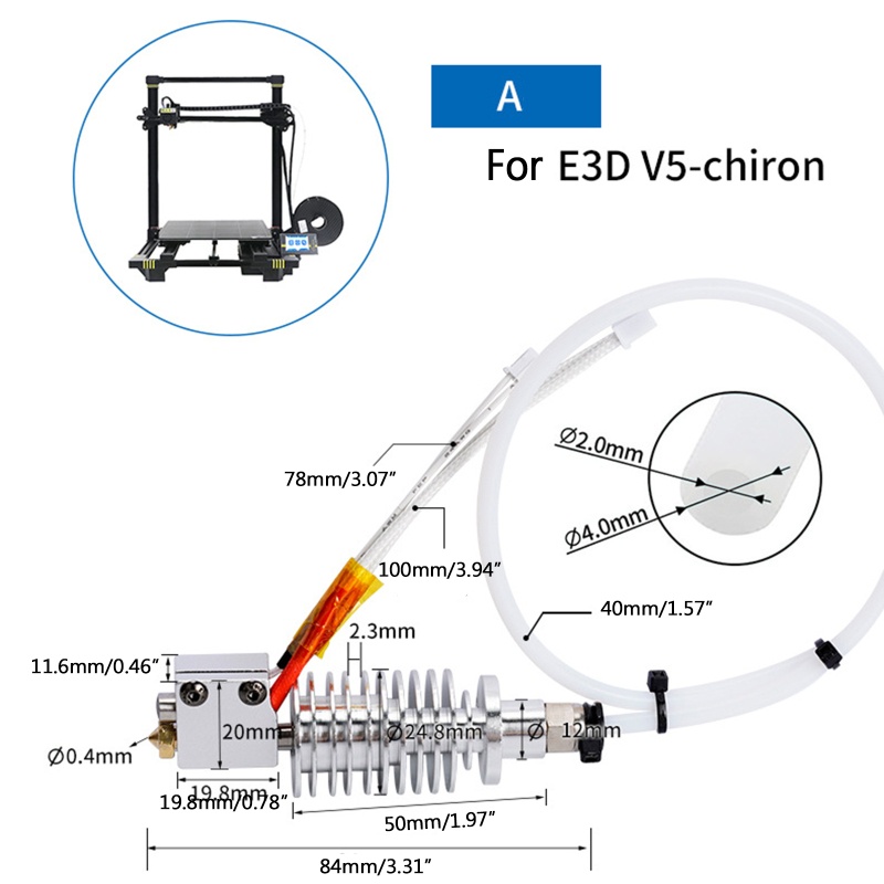 Bộ Đầu Phun 0.4mm V6 Cho Máy In 3D Anycubic Chiron / Vyper 24V