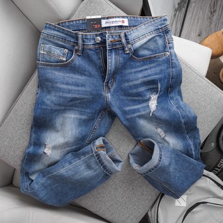 Quần jean nam xanh rách diesel slim fit ống côn co dãn