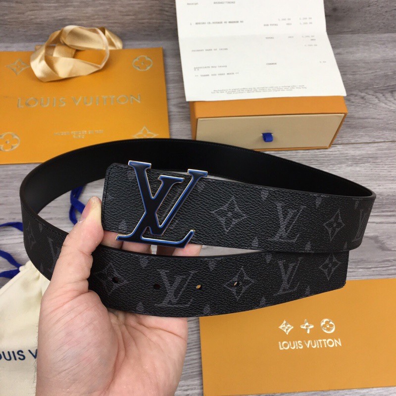 Thắt lưng da nam hai mặt dây to da in logo khoá thép chống phai màu louis vuitton LV