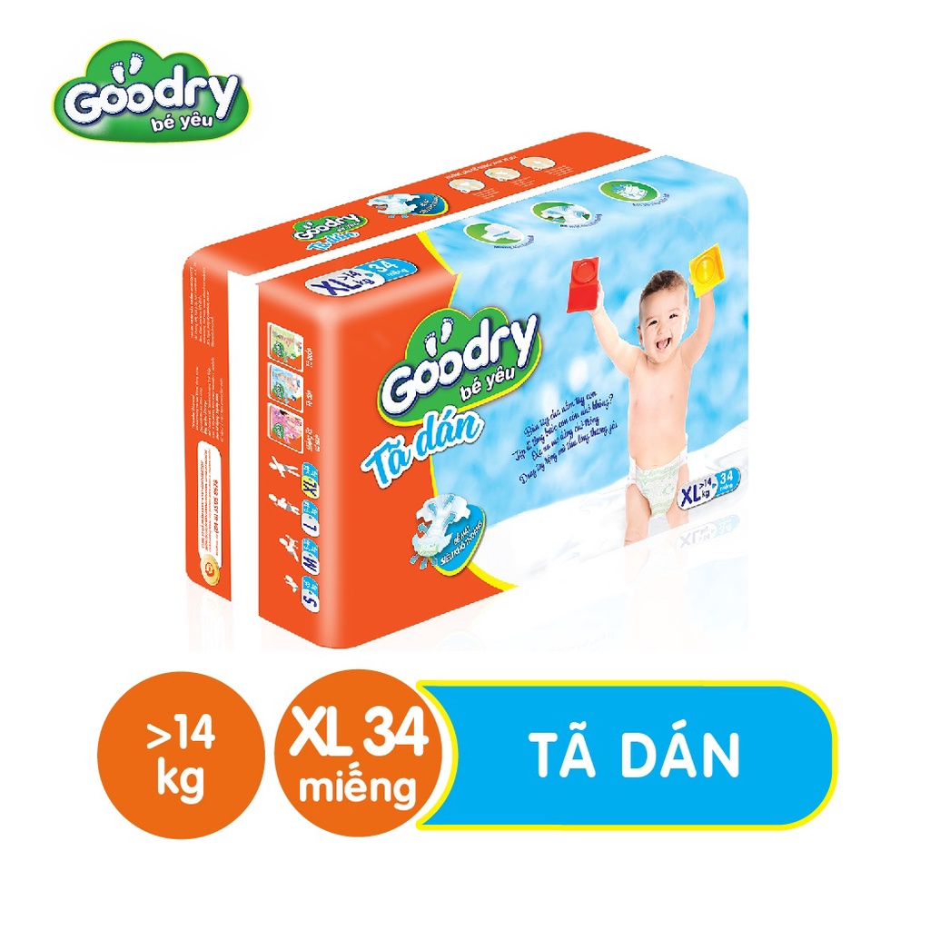 Tã dán Goodry S46/M42/L38/XL34 - Công nghệ Nhật Bản, Màng đáy thoáng khí 100% ngăn ngừa hăm tã