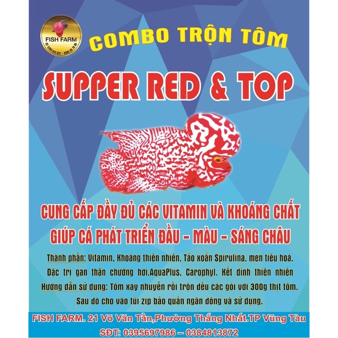 Combo Trộn Tôm Supper Red& Top,Nguyên Liệu Làm Tôm Trộn Cho Cá La Hán,Dinh Dưỡng Trộn Tôm Và Tim Bò Làm Thức Ăn Cho Cá