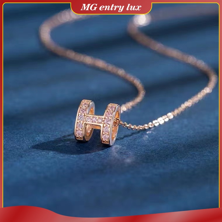Vòng cổ Thép Titan Mạ Vàng 18k Phối Mặt Hình Chữ H Chống Dị Ứng Không Phai Màu Thời Trang Cho Nữ