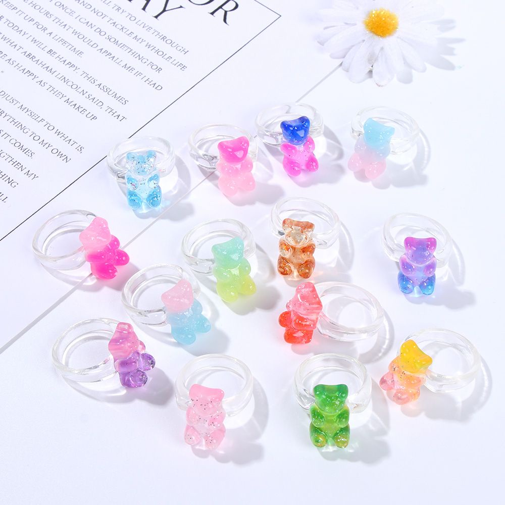 Nhẫn acrylic trong suốt hình gấu nhiều màu sắc thời trang cho nữ