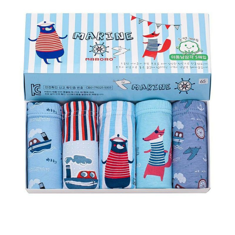 DOMINI - có hình thật - Set 5 quần lót cotton hàn quốc cho bé trai mẫu MARRINE BOY